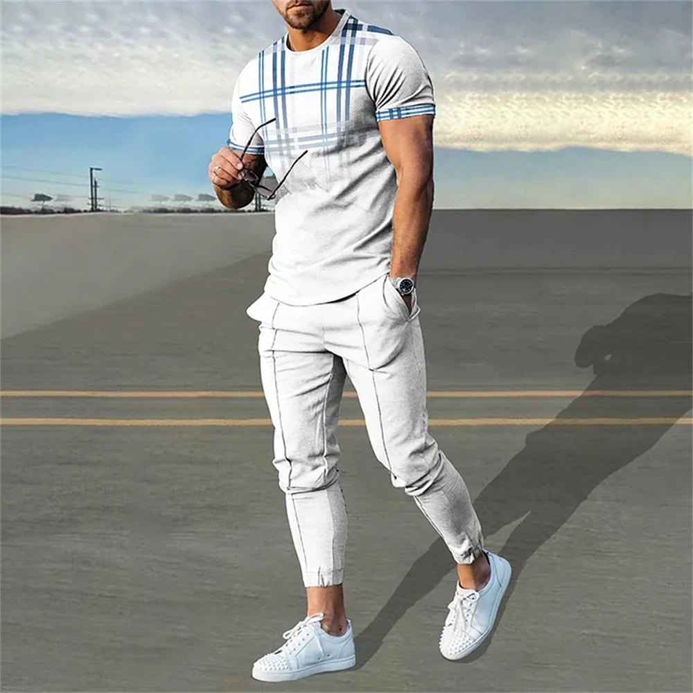 Summer Sportwear Suit Short Sleeve T Shirt Long Pants 2 Piece Sets Men Tracksuit 3D Printed Casual Trend Oversized Male Clothes