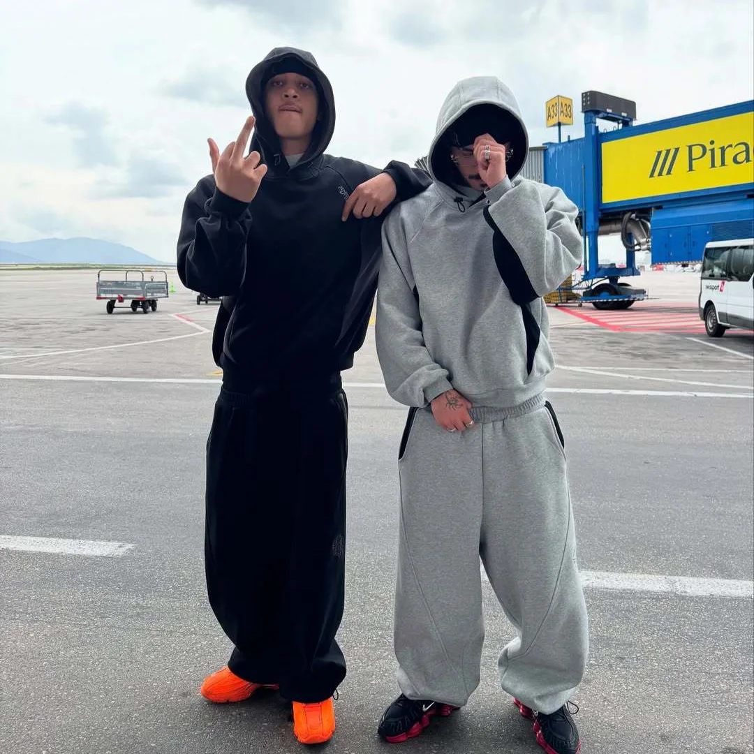 

Mertra Street Hip Hop Patchwork Embroidered Sweatpants Men's Trendy Brand Loose Hooded Sweater Sports Set