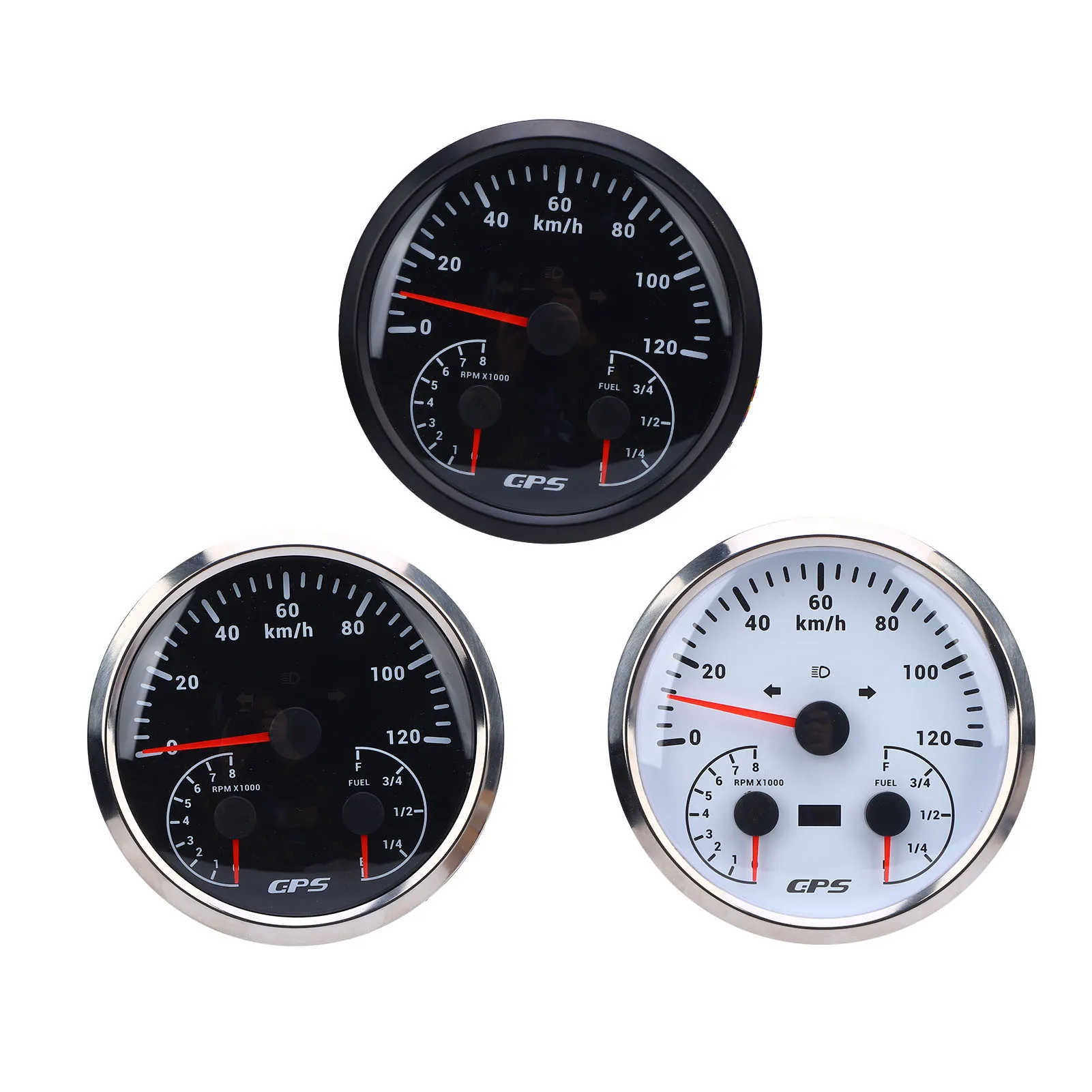 110mm 4-3/8in 3 in 1 GPS Speedometer Tachometer with Fuel Gauge Turn Signal DC9-32V 120 KM/H 8000 RPM Red Backlight for RV Yacht