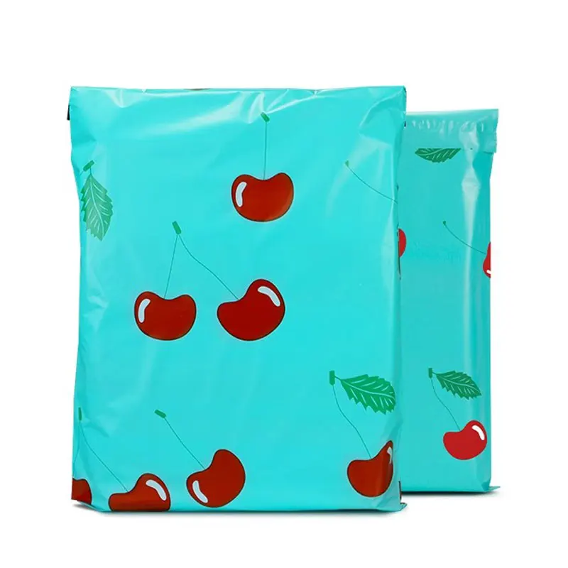 Bainfe 50Pcs Poly Express Pouch Cherry Printing Envelopes Toy Storage Waterproof Clothes Shoe Bag Logistics Gifts Storage Bags