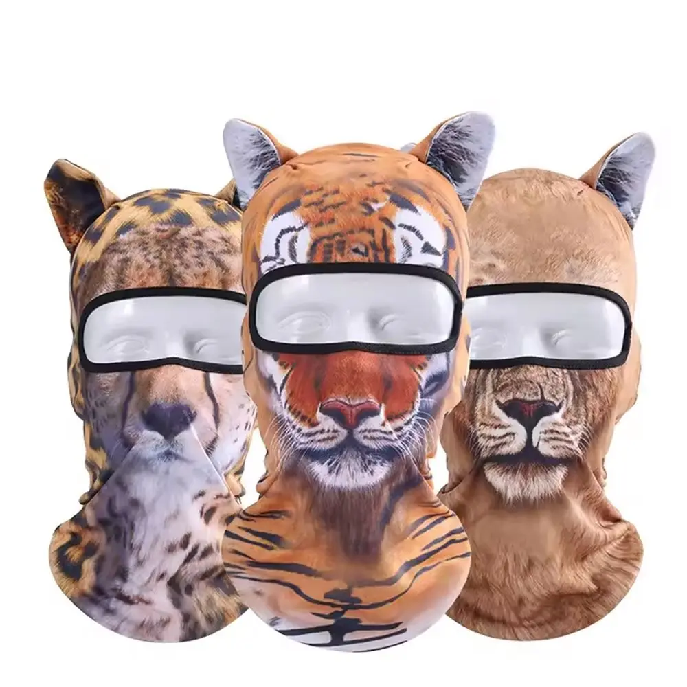 

Funny 3D Animal Face Mask Polyester Fiber Dog/Cat Ear Printed Neck Gaiter Windproof Sun Protector Animal with Ears Hats