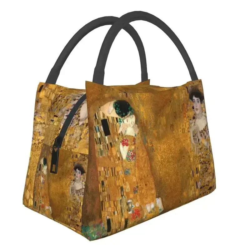 Gustav Klimt Insulated Lunch Bags for Women Leakproof Woman In Gold Cooler Thermal Lunch Tote Beach Camping Travel Shoulder Bag