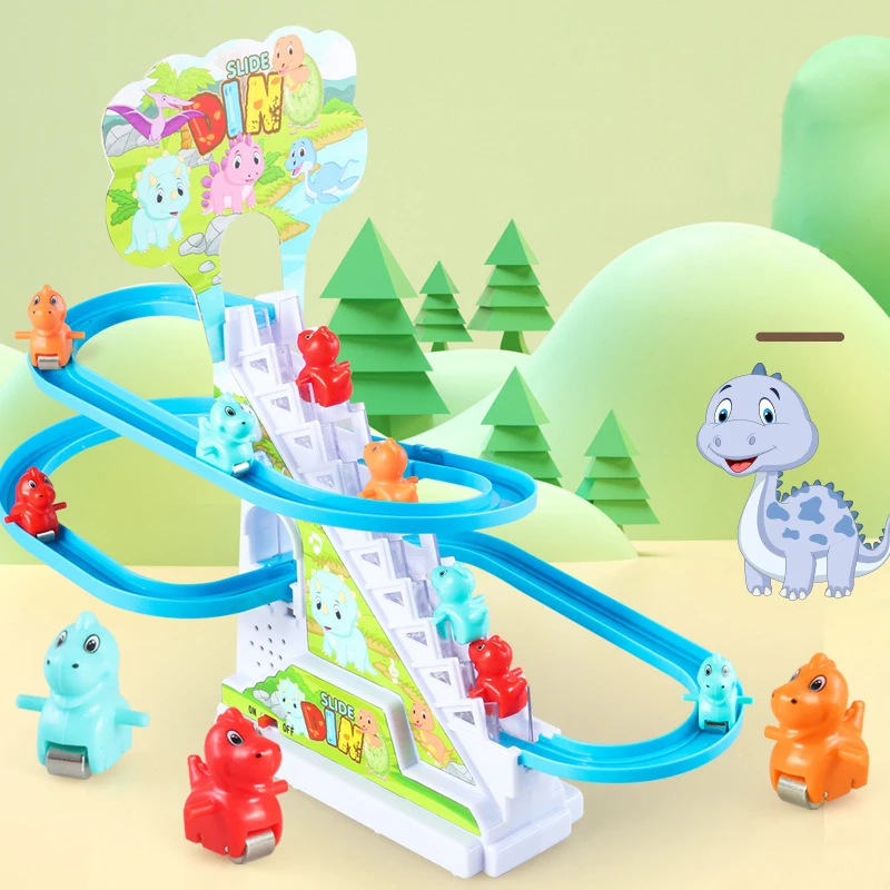 Electric Duck Track Rail Racing Slide Piggy Climbing Stairs Baby Toy LED Lights Musical Slide Roller Coaster Toys for Gift