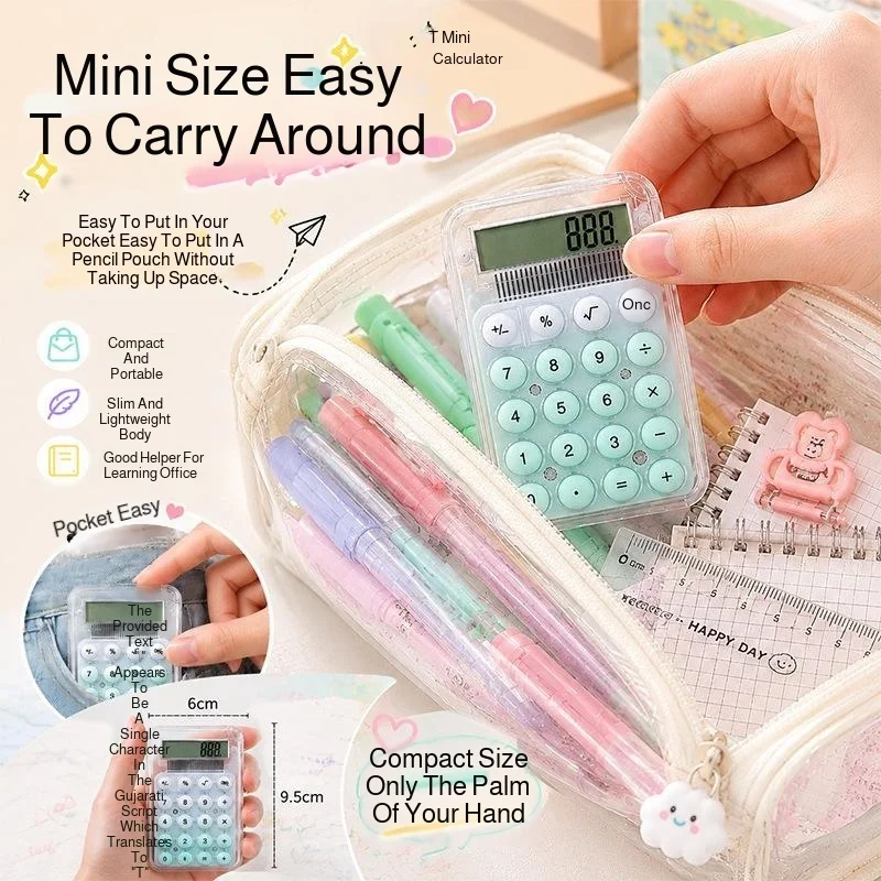 Mini Pocket Calculator 8 Digits Display Transparent Shell Cute Design Portable Calculator For Office School Home Daily Use