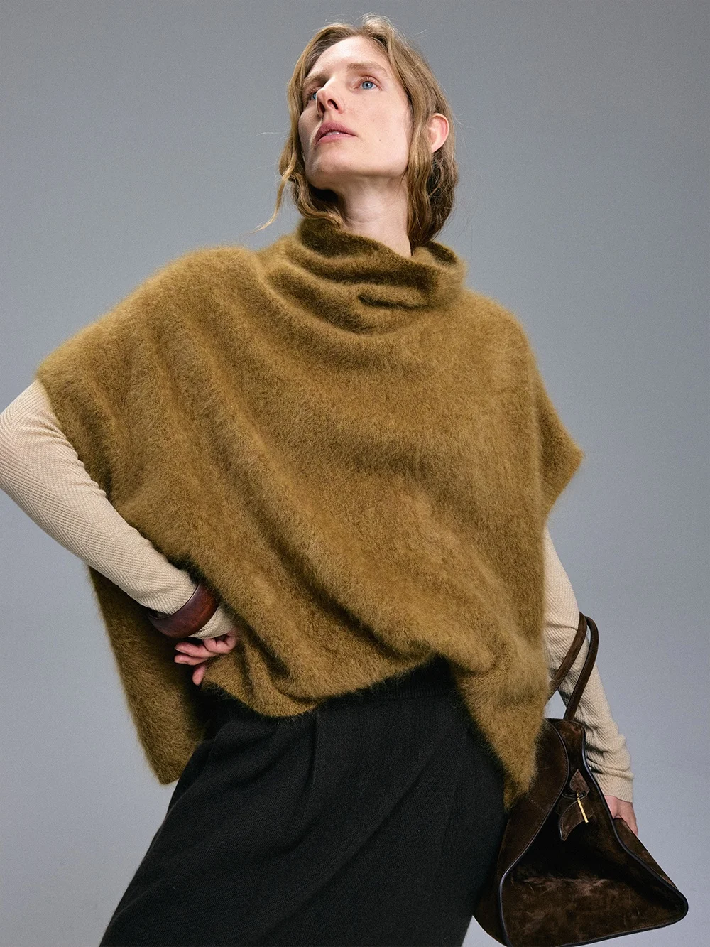 

Mannala Soft Hearted High Collar Fce Lined Loose Women's Vest Q474 Winter Warm Comfortable Knitted Sweater Vest