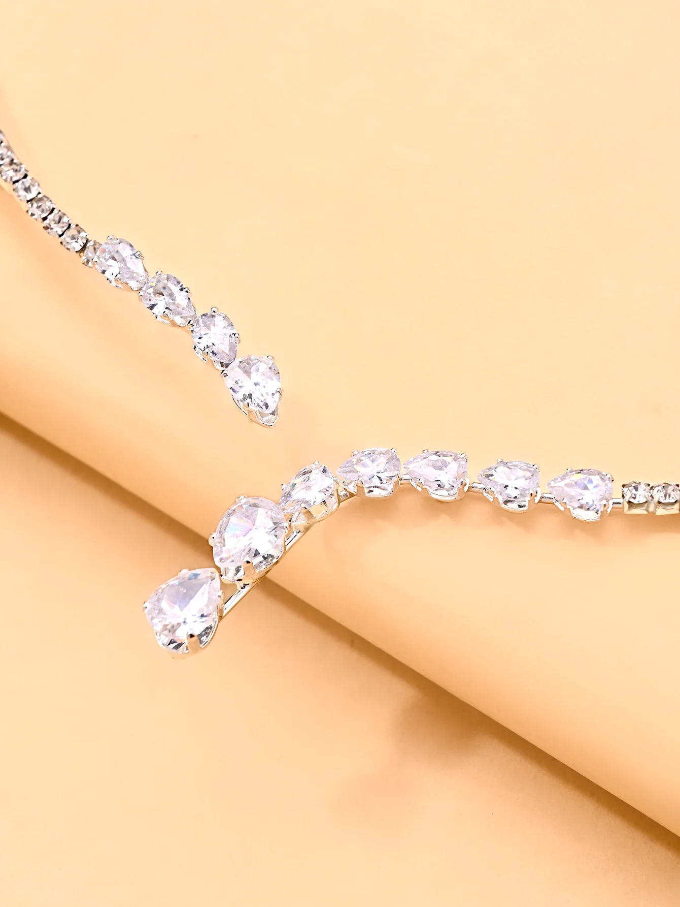 Crystal Choker Necklace for Women, Silver Gold Rhinestone Teardrop Open Collar, Statement Jewelry for Bridal Wedding Prom Party