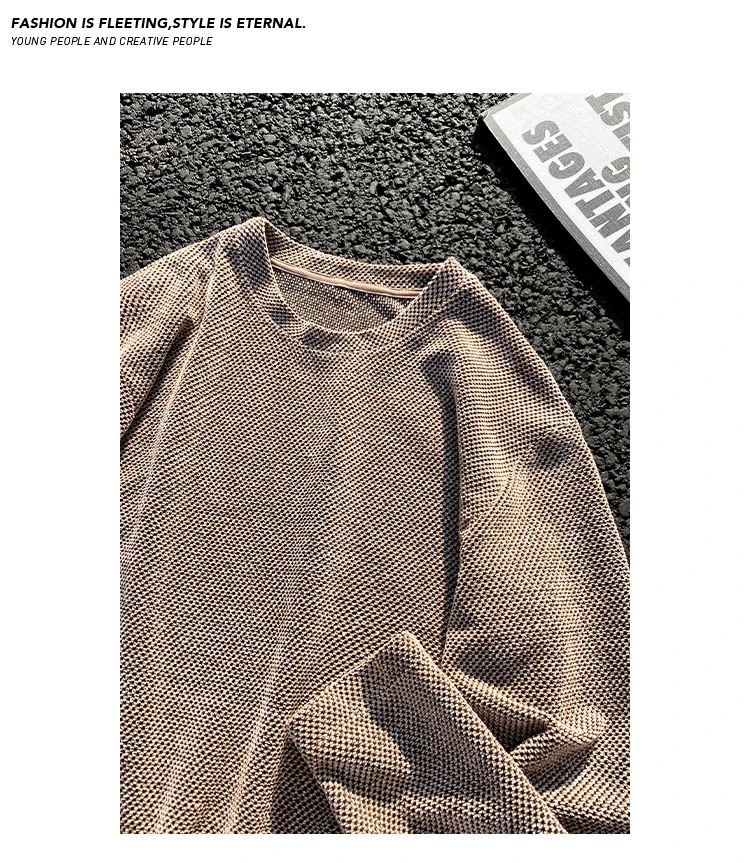 Herren Oversized Pullover mit Rundhalsausschnitt, Langarm, gewaschener Farbton, strukturiertes Strickgewebe, entspannte Silhouette für Outdoor-Freizeitoutfits. – Detail 20