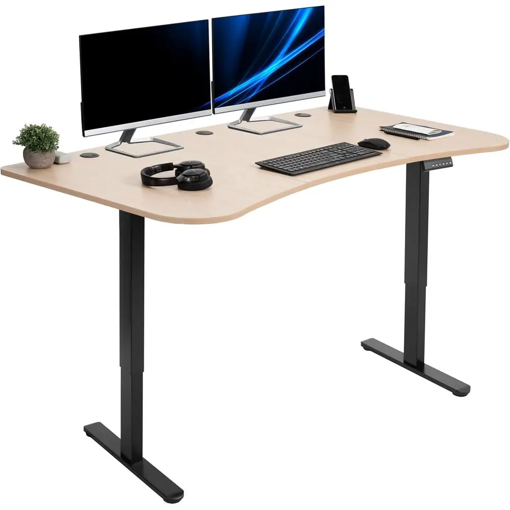 

63x32 Dual Motor Standing Desk with Memory Height Adjustment, Light Wood Top, Black Frame