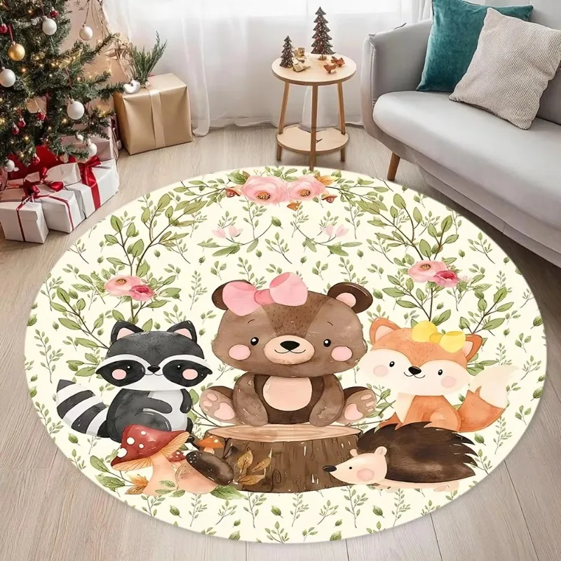 Cartoon Bear Balloon Round Carpet Kawaii Area Rugs Circle Carpets for Living Room Floor Mat Polyester Anti-Slip Mat for Children