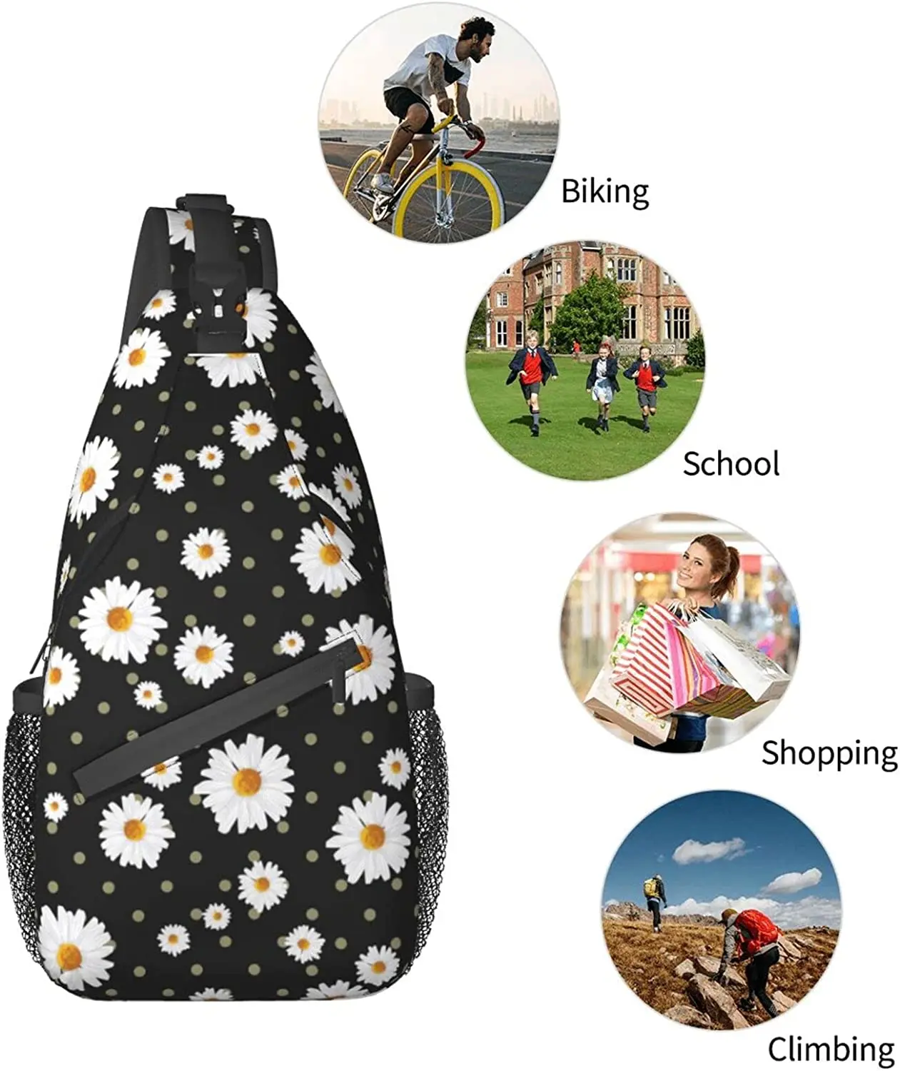 Daisy Flower Sling Backpack Unisex Chest Bags Crossbody Travel Hiking Daypack for Unisex Shoulder Bag for Sport Climbing Running