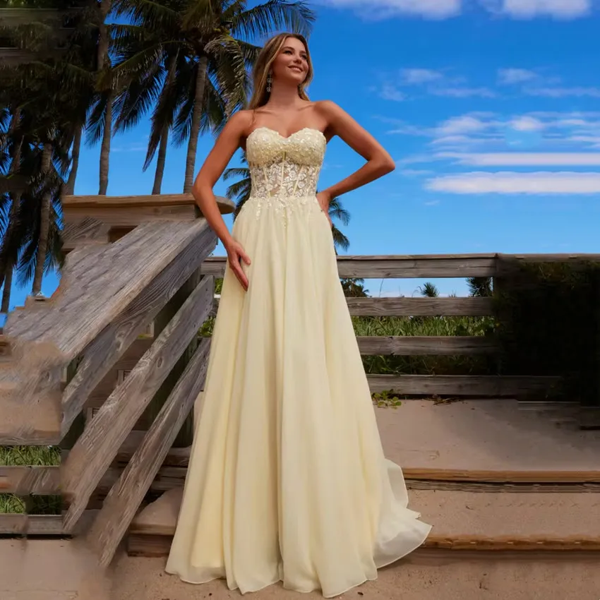 Customized Strapless Prom dress Shining Applique A-line floor length Wedding Party Dress Backless Lace up Formal Evening Dresses