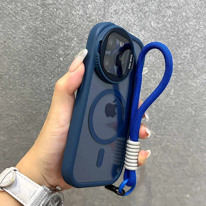 Faltbare Glaslinsen-Halterung, magnetische transparente Hülle für iPhone 18 17 16 15 14 13 12 Pro Max, für Magsafe, mit Handschlaufe, stoßfeste Schutzhülle – Detail 14