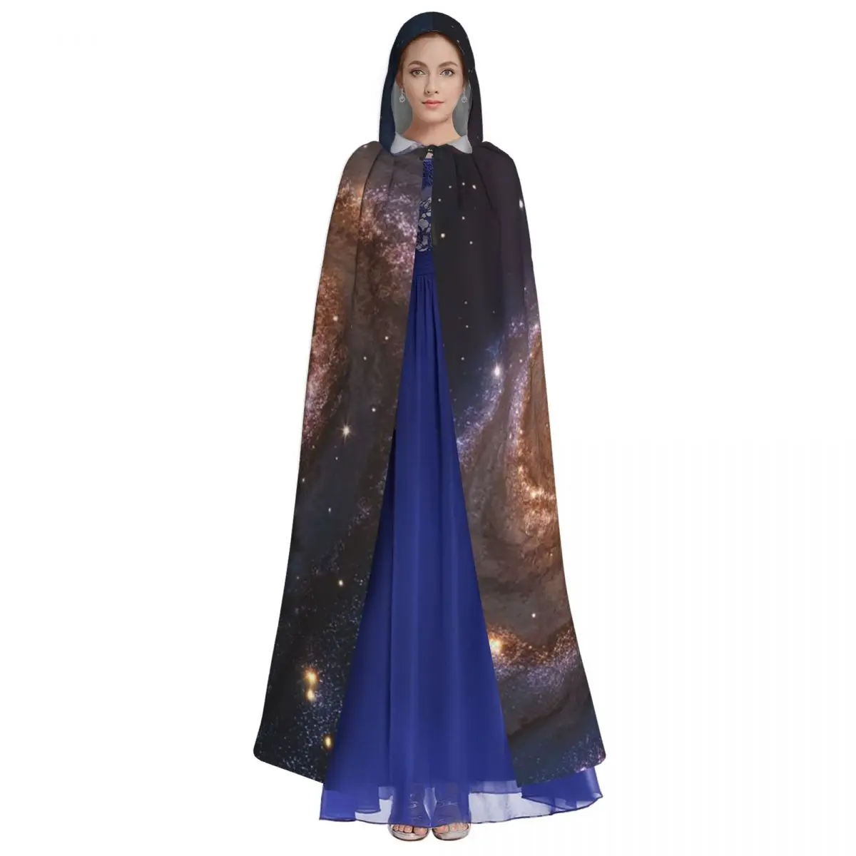 غالاكسي الكون الكواكب عباءة طويلة مقنعين الساحرة القرون الوسطى زي تأثيري كيب HalloweenParty الكبار للجنسين