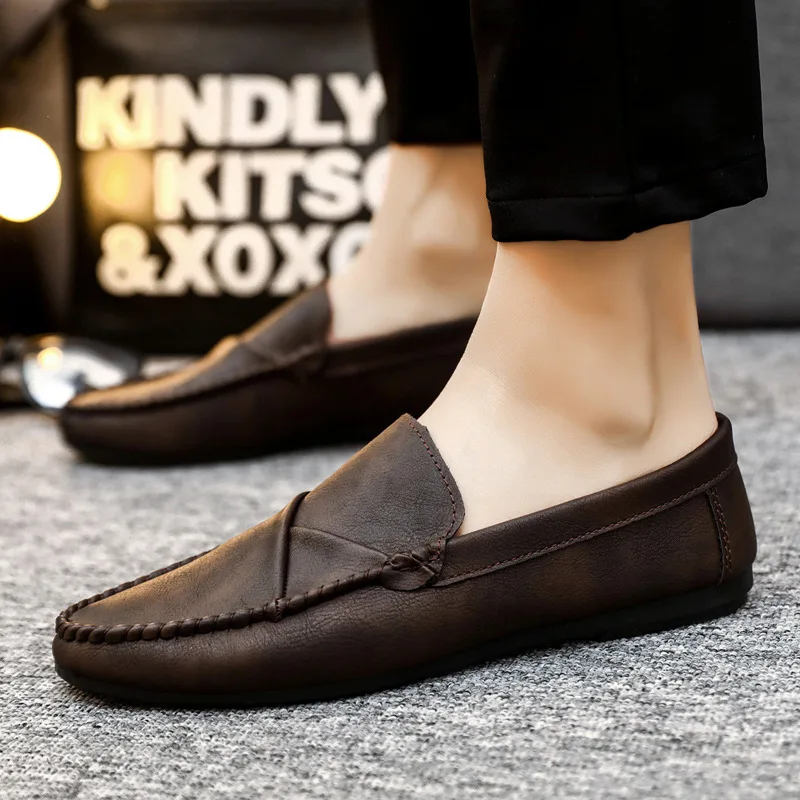 

Men Casual Shoes Breathable Flat Slip On Formal Loafers Male Driving Soft Sole Waterproof Brown Lightweight Anti Slip Business
