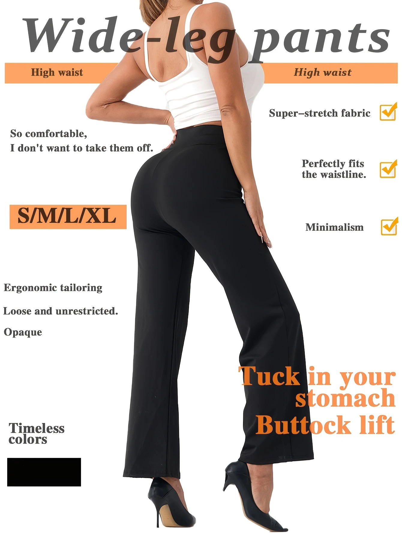 Ladies High Waist Wide Leg Leggings Tummy Control Butt Lifting Super Stretch Pants Opaque For Casual Daily Office Wear