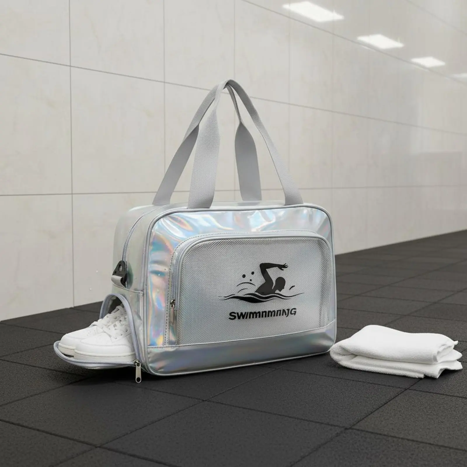 Dry Wet Separation Bag Shoe Compartment Crossbody Swim Bag Waterproof Beach Tote Iridescent Easy to Clean for Swimming, Shower