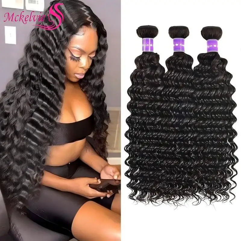 Pacotes de cabelo de onda profunda para mulheres negras, 100% cabelo humano, extensões de tecelagem, macias e sedosas, cabelo remy brasileiro, 100g por pc