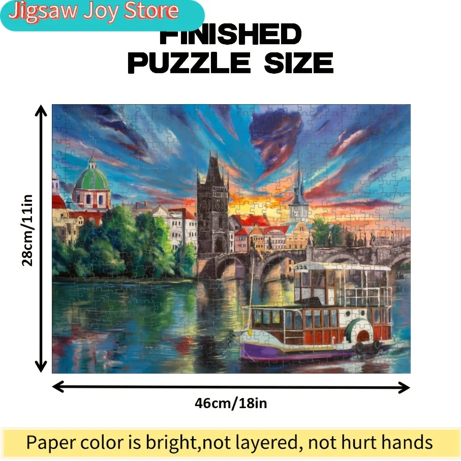 1 scatola di puzzle di carta (1 pezzo) - si adattano perfettamente tra loro - per adulti - Gioco "Dipinto a olio Praga" - Ideale per feste, famiglia e amici
