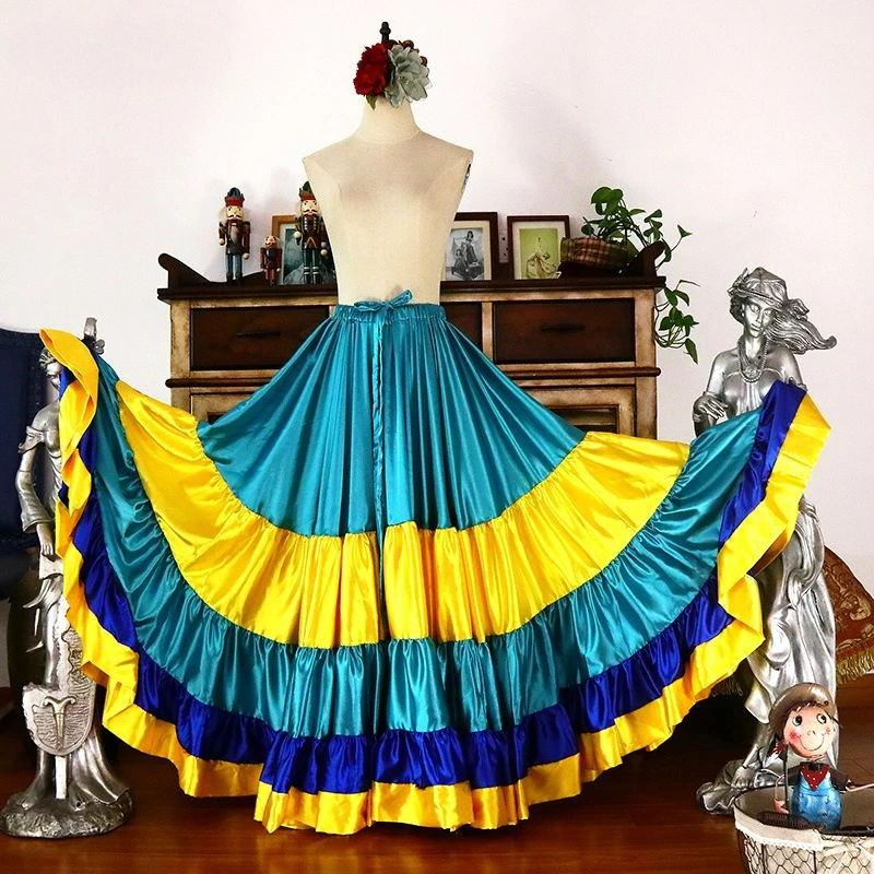Traje de danza española clásico, traje de danza gitana de 720 grados, vestido de Flamenco para mujer, faldas oscilantes, actuación del vientre de corrida de toros