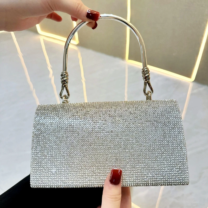 Bolso de mano de lujo para fiesta para mujer, bandolera con cadena y lazo de diamantes, elegante, marca Original de moda, bolso de noche de diseñador, 2024