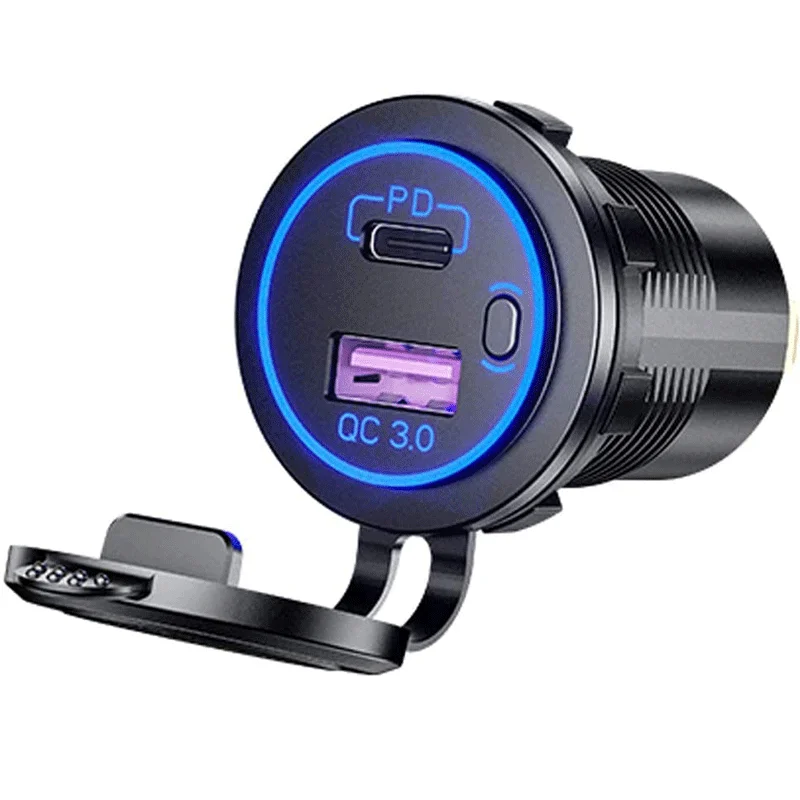 

PD Type C/QC 3.0 USB Автомобильное зарядное устройство с переключателем Розетка Адаптер Водонепроницаемый для 12 В 24 В Автомобиль Грузовик Лодка RV Мотоцикл