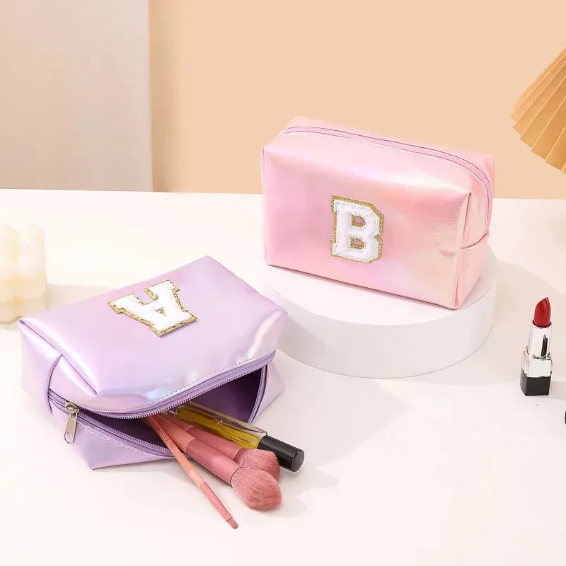 Octagonal Embroidered Letter Makeup Bag Large Capacity Travel Toiletries Storage Bag Handbag Cosmetic Bag Makeup Pouch Organizer