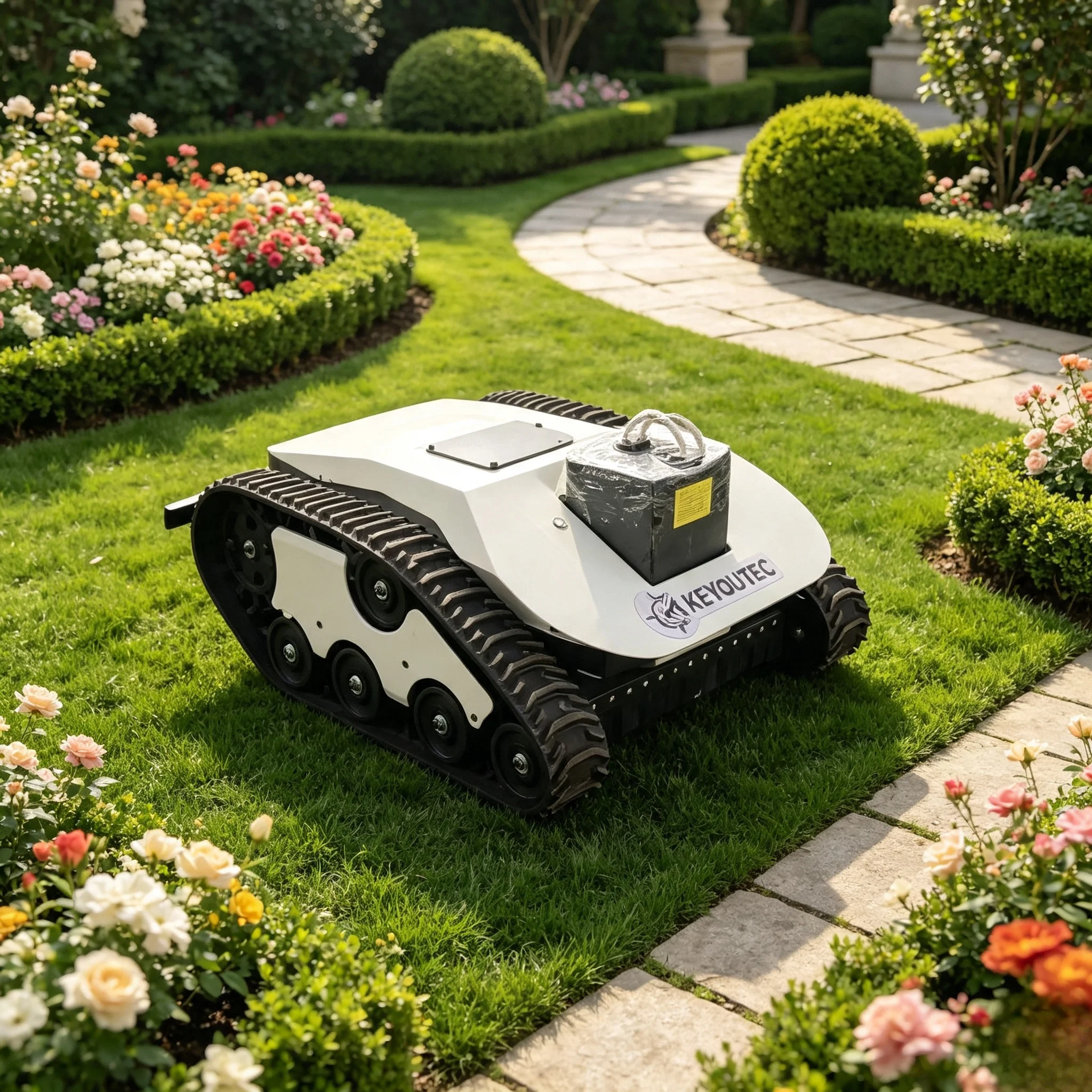 Compact DIY  Remote Control Lawn Mower 550mm Cordless Battery Powered 2000W Rubber Track Home Garden Slope