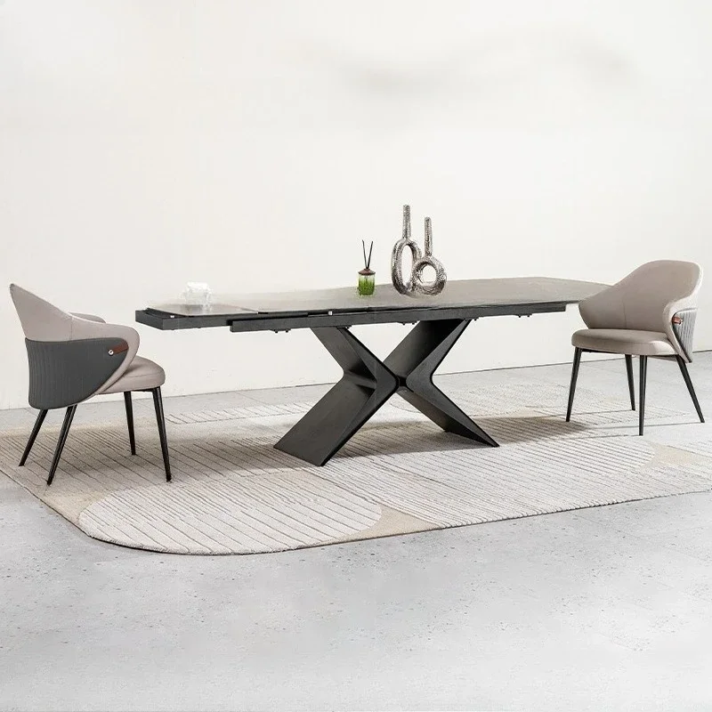 Retractable dining table Modern simple small apartment household high-end light luxury rectangular 10-person