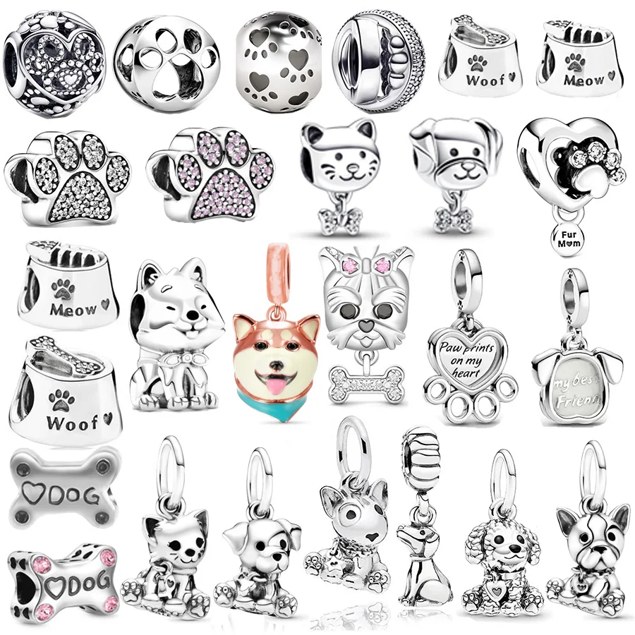 Sparkling Paw Print Chihuahua Balloon Puppy Dangle Charm Bead Fit Original Silver 925 Pandora Bracelet DIY Women Jewelry Gift