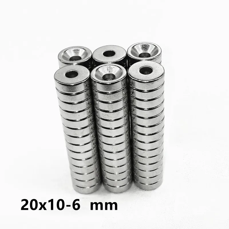 2~50PCS  20x10-6 Strong Cylinder Rare Earth Countersunk Magnet 20*10 mm Hole 6mm Round Neodymium Magnetic Magnets N35 20*10-6