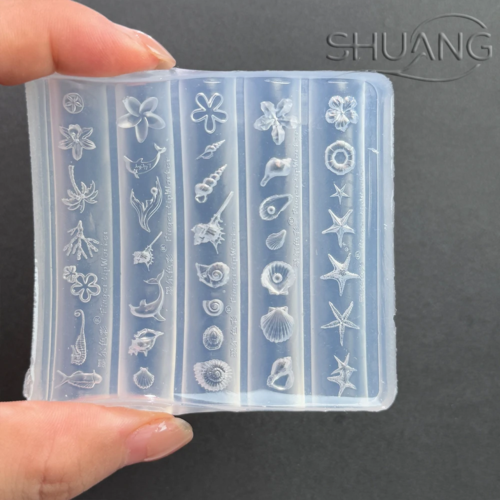 Stampo in silicone oceano per nail art, stampo per ciondoli, conchiglia 3D, stella marina, fiore, delfino, modello per intaglio delle unghie, strumenti per manicure Decora fai da te