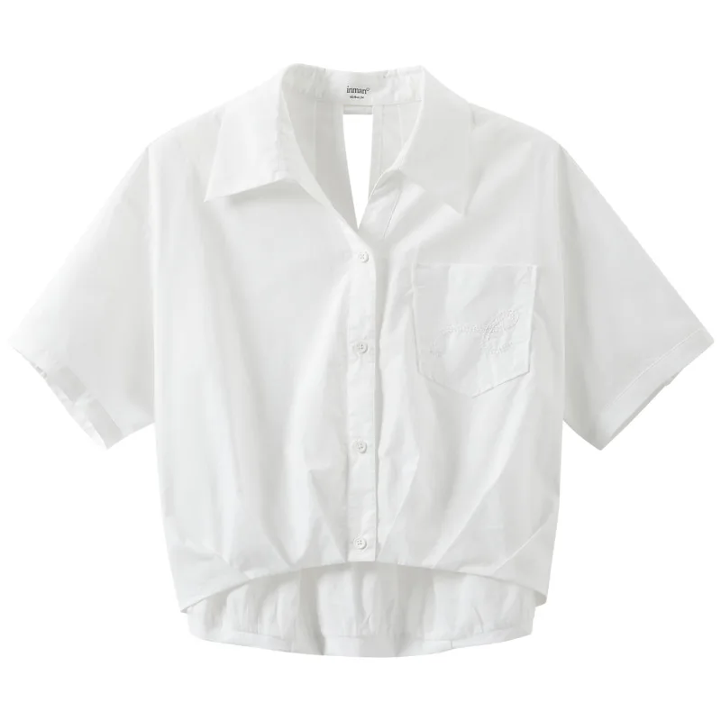 INMAN-Chemise à Manches Courtes et Col Polo pour Femme Blouse Ajourée, à la Mode, Décontractée, Assortie avec Tout, Blanc, Été, 2023