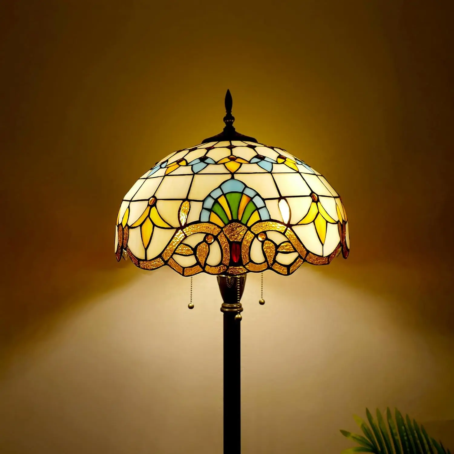 @# Floor Lamp 3 Lights Standing Reading Light Baroque Stained Glass Living Room Stained Glass Lamp
