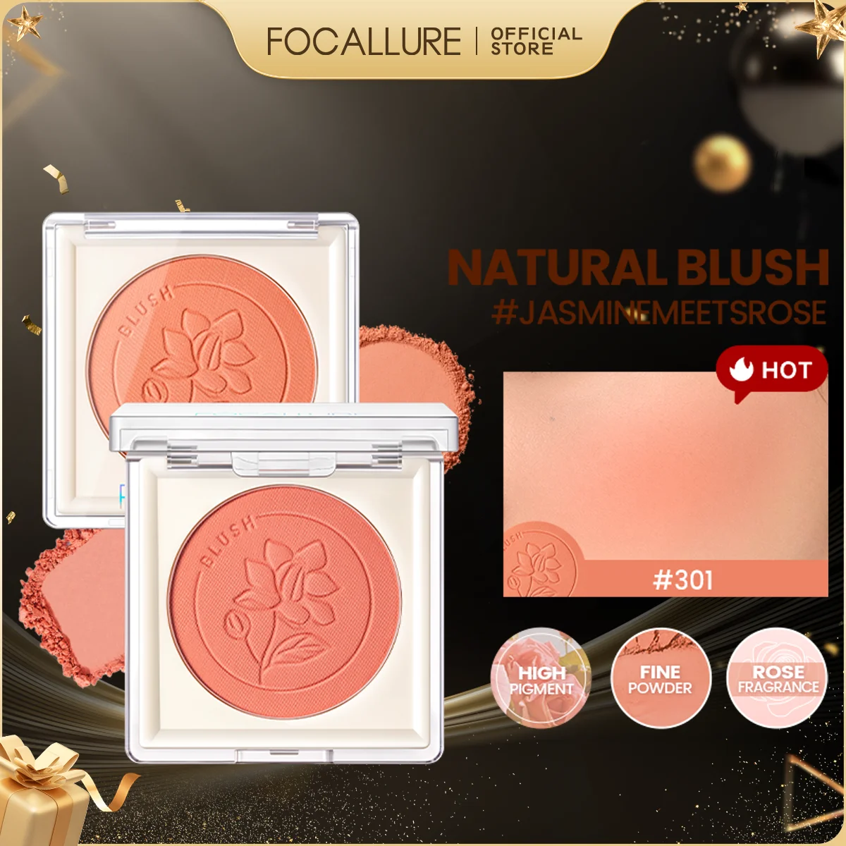 

FOCALLURE Smooth Natural Blush Powder Palette Nourishing High Pigment Peach Cheek Face Blusher Contour Cream Makeup Cosmetics