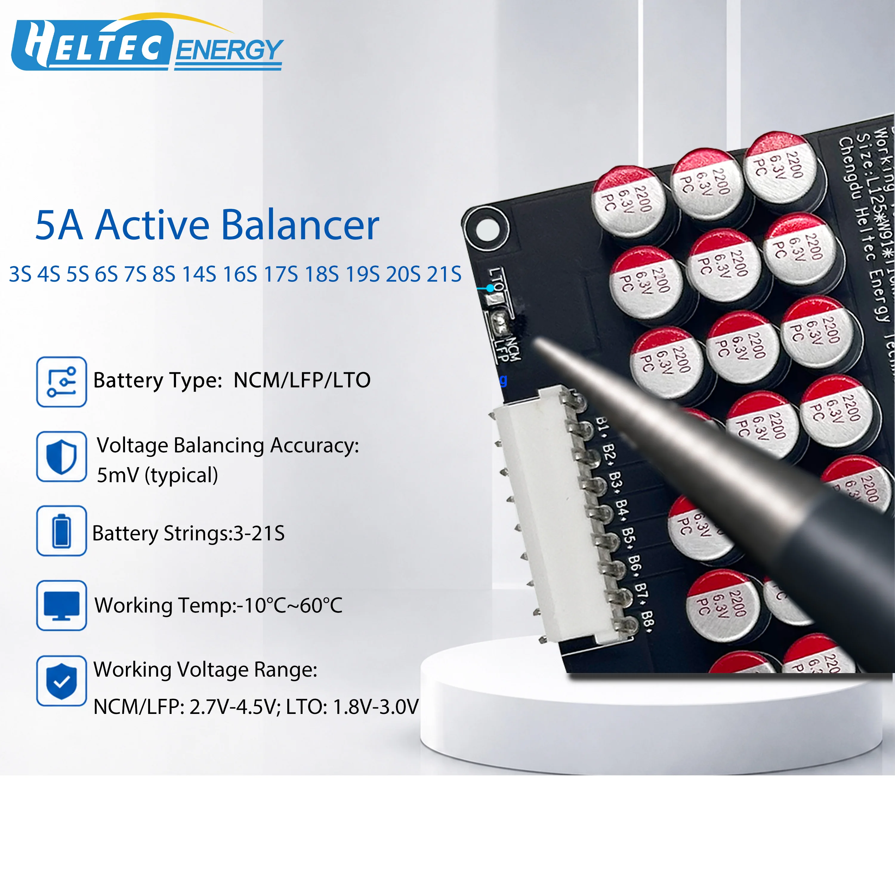 Active Equalizer Balancer 5A 3S 4S 5S 6S 7S 8S 14S 16S 17S 18S 19S 20S 21S Lifepo4/Lipo/LTO Battery Energy Capacitor