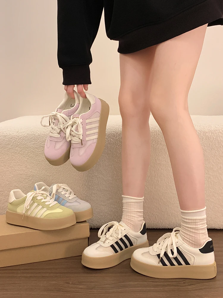 

Women's Thick Bottom Net Face Deqin Shoes Spring Summer Versatile Sports Casual Shoes round Toe Rubber Outsole Increased Height