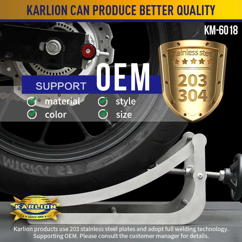 KARLION Motorcycle Lift Stand Stainless Steel Light Duty Manual CE Certified for Front/Rear Wheel Repair 3