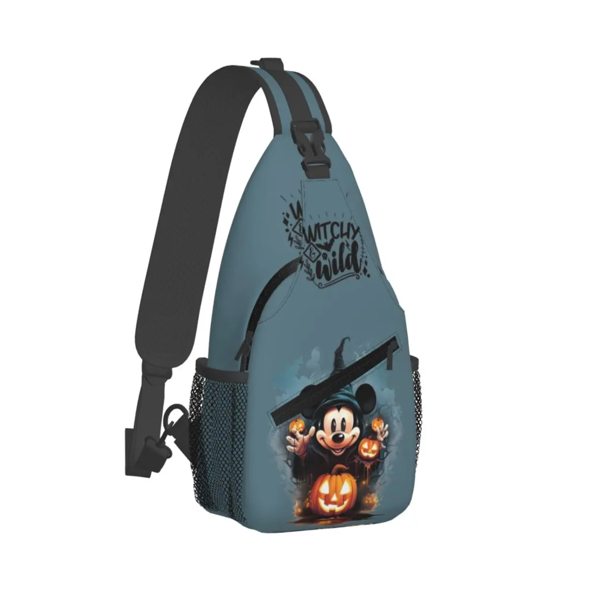 Custom Halloween Mickey Mouse Witchy Sling Crossbody Backpack for Waterproof For Cycling Daypack Printing Shoulder Backpack