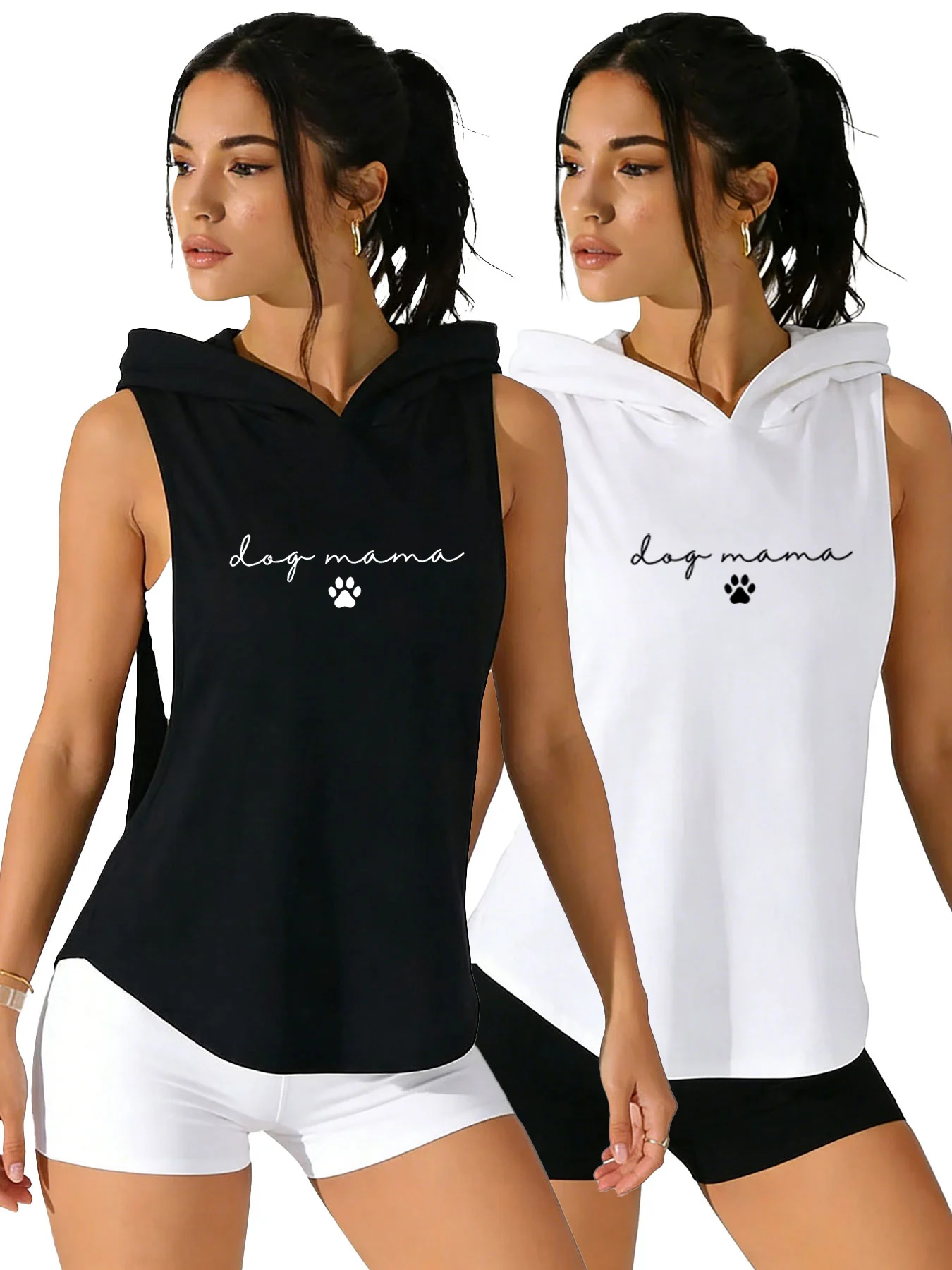 Women's 2-Pack Hooded Sleeveless Tank Tops, Summer American Retro Sports Top, Side Cutout Slimming Waist, Fitness Yoga Outfit Ho