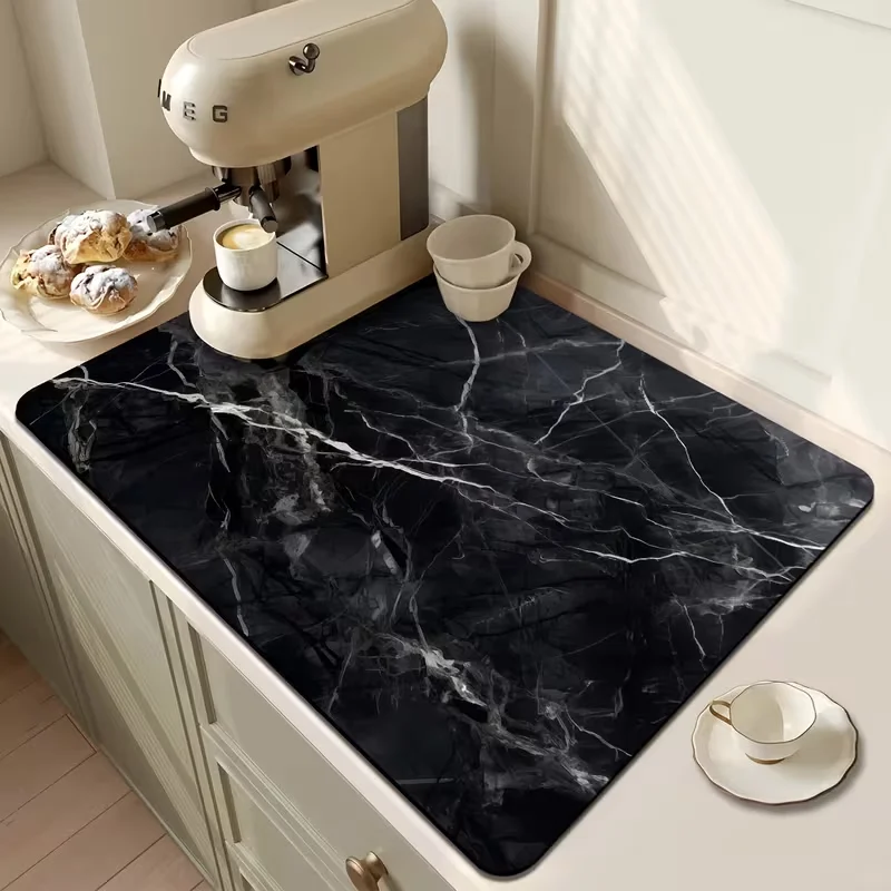 Marble Patterned Water Absorbing and Anti Slip Pad Bathroom Coffee Countertop Protection Pad Kitchen Countertop Pad Fashionable