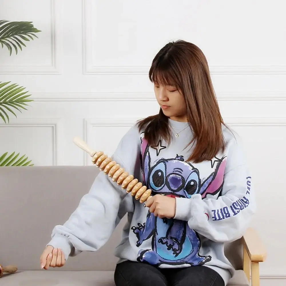 

12 Rollers Curved Massage Stick Multi-Functional Wood Grooved Gear Wooden Massage Roller Anti-slip Handle Massage Tool