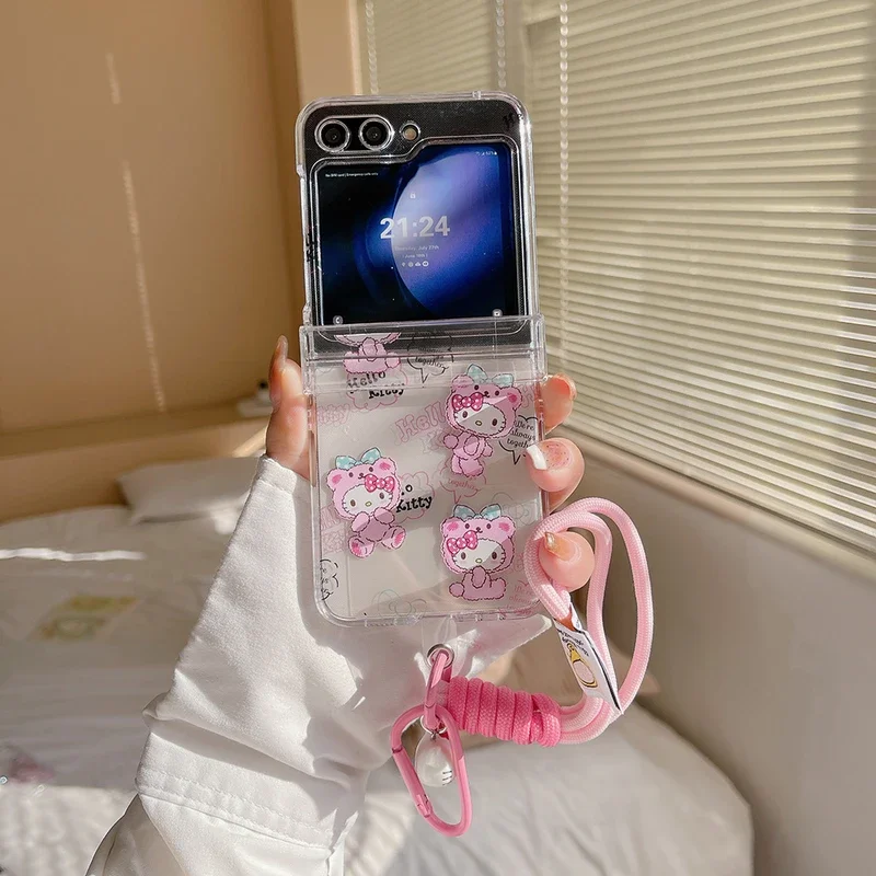 Cute Cartoon Sanrio Hello Kitty Transparent Phone Case For Samsung Galaxy Z Flip 6 5  Cases Soft TPU Back Cover For Z Flip 3 4 image 3