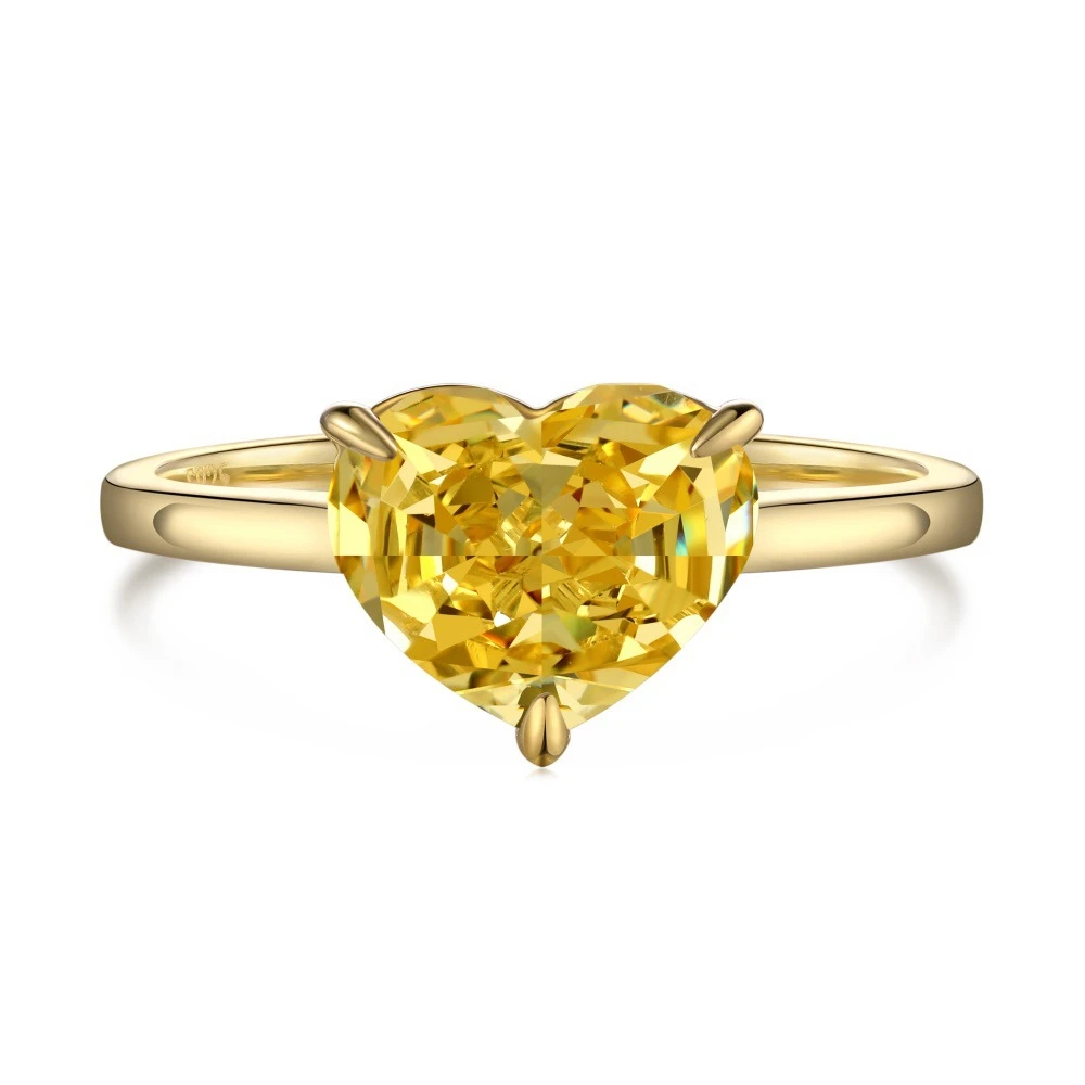 Vinregem 8 * 10 MM 4CT Heart Lab Created Sapphire Citrine Gems Women Ring 18K Gold Plated 925 Sterling Silver Biżuteria zaręczynowa