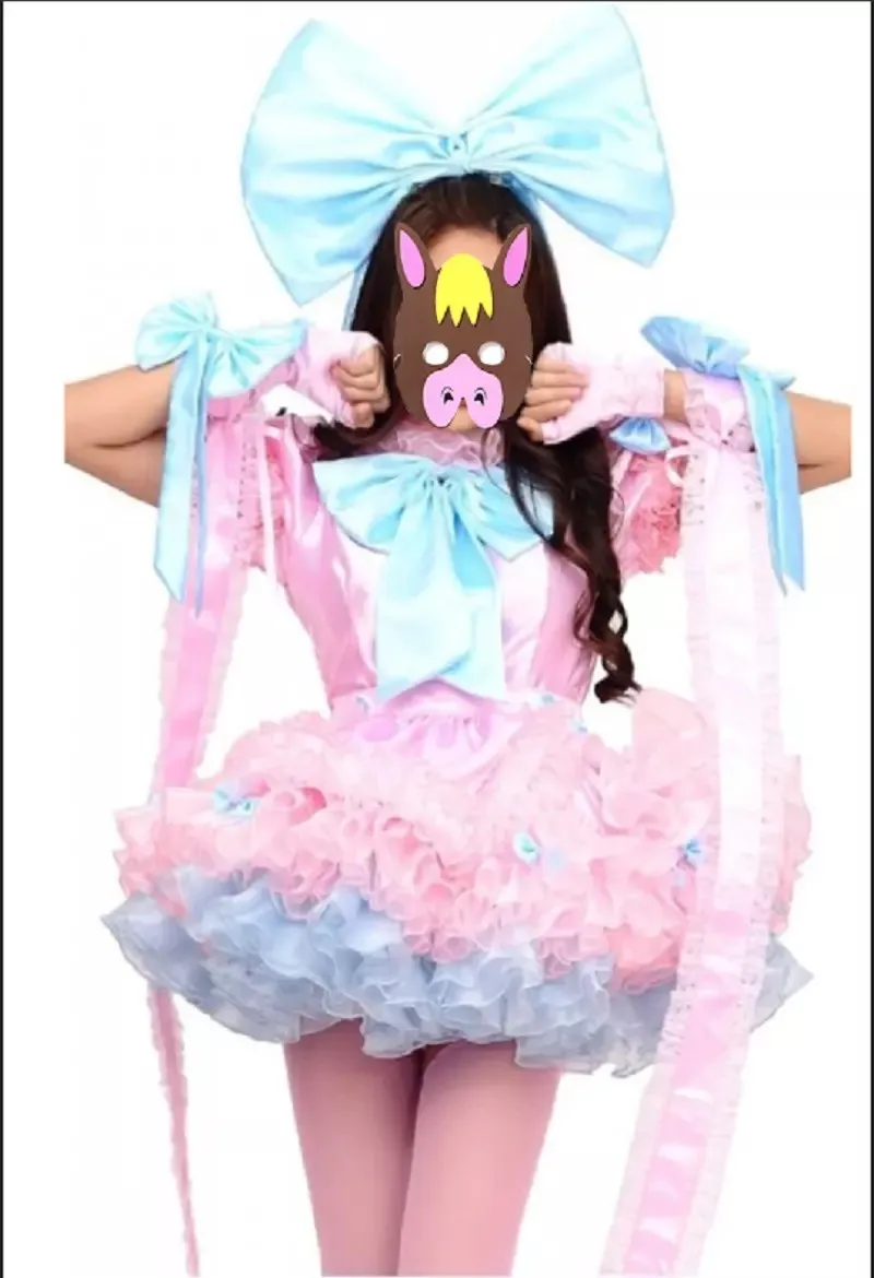 

Halloween boutique sissy girl pink fluffy dress with lockable maid cosplay tailor made