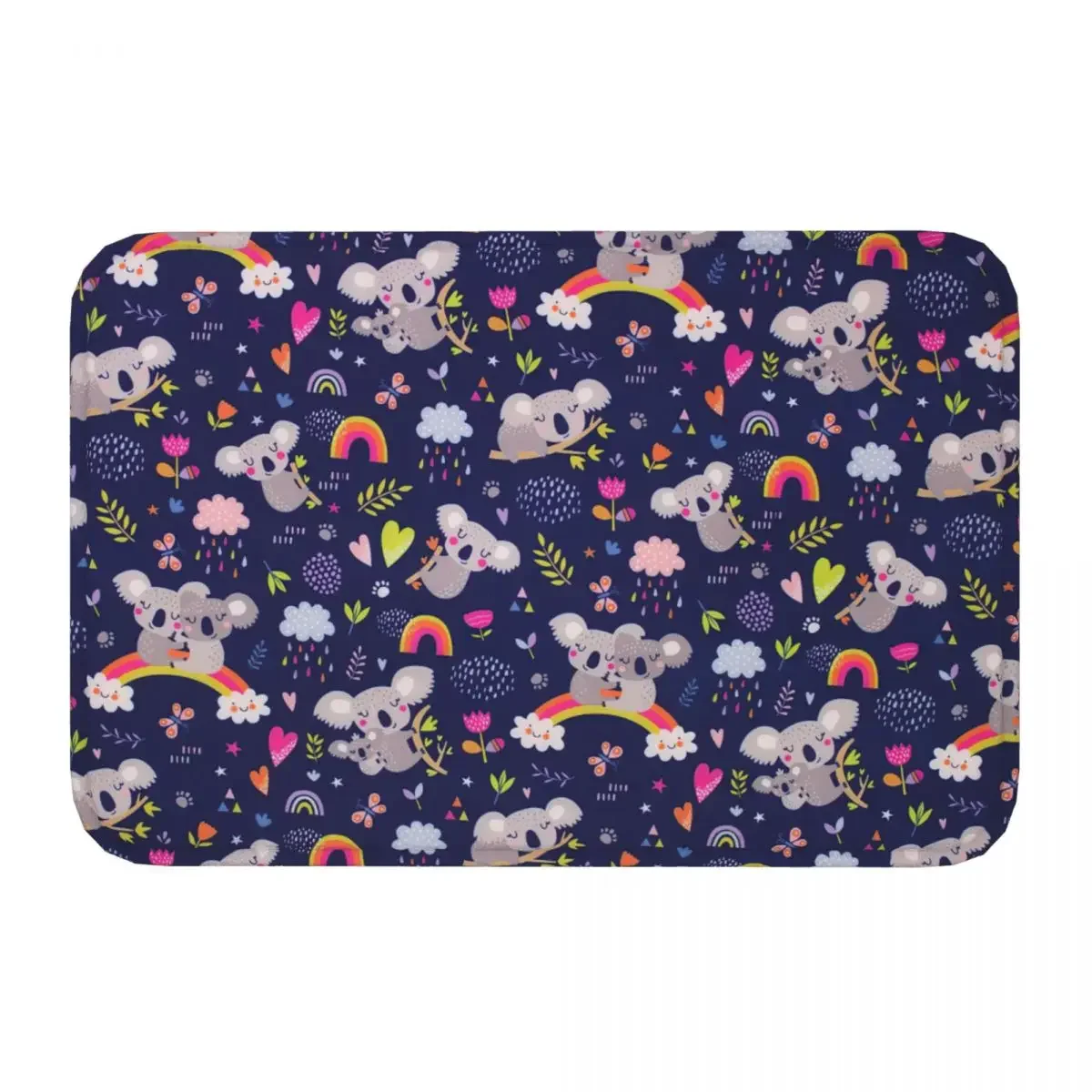 Non-slip Doormat Cute Koala With Flower Carpet Living Room Bedroom Mat Outdoor Flannel Decorative