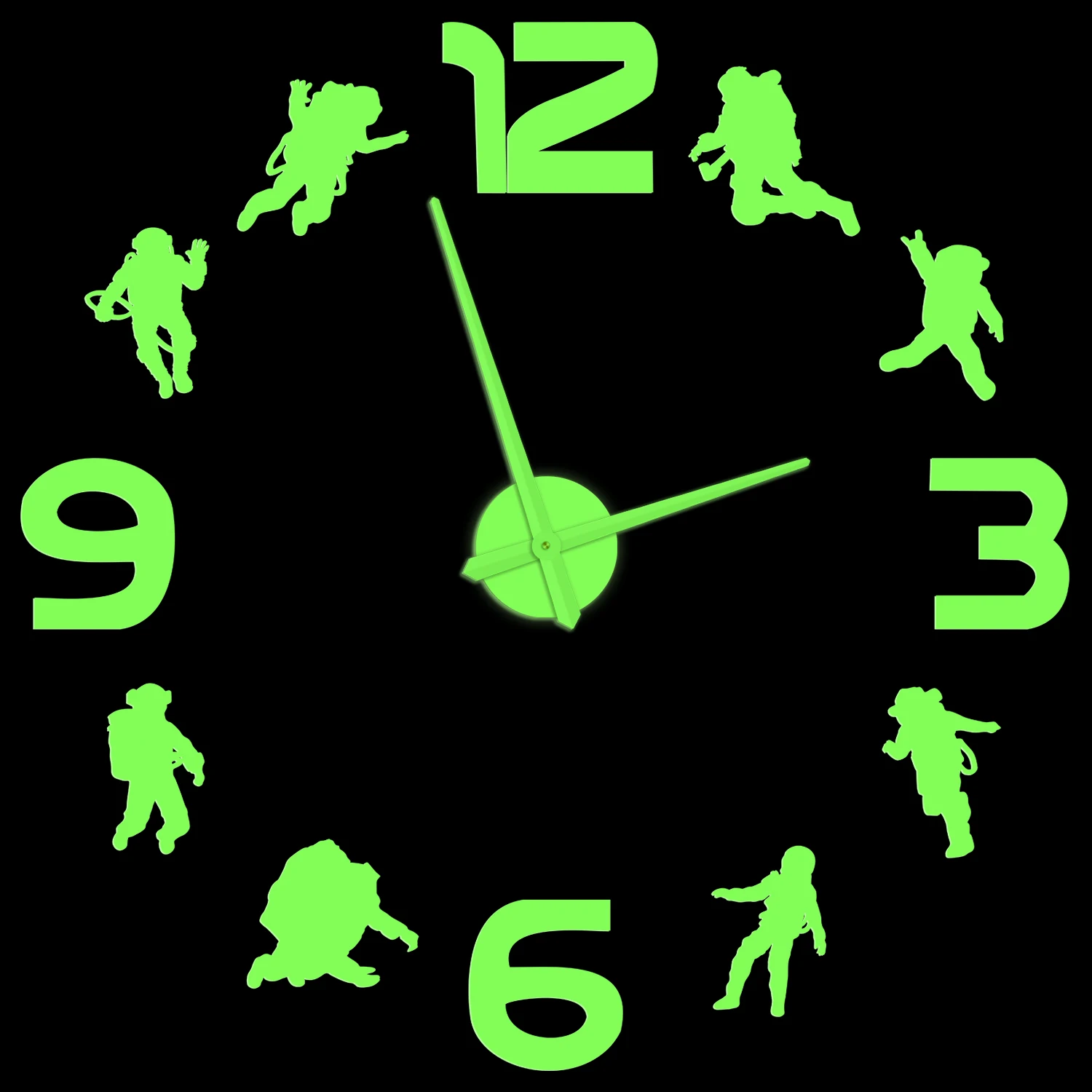 Astronaut DIY Stickers Luminous Wall Clock Spacemen Home Decor For Kids Room Large Long Hands Quiet Sweep Watch Glow In Dark