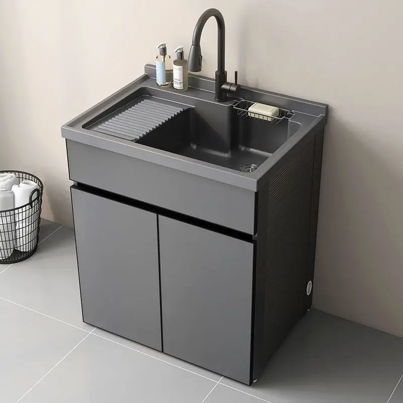 Stainless steel honeycomb aluminum balcony laundry cabinet combination laundry pool with washboard quartz stone bathroom cabinet