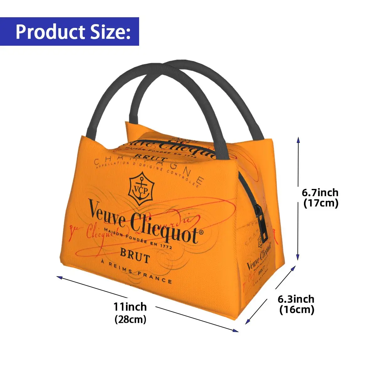 VCP Luxury Champagne Clicquots Merch Lunch Bag Insulated Cooler Portable Picnic Oxford Tote Food Bag