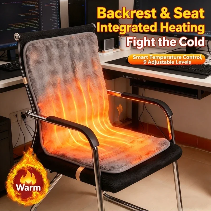 Electric Heating Cushion With Backrest 9-Level Adjustable Temperature Thickened Winter Warmer Electric Heated Chair Pad for Home