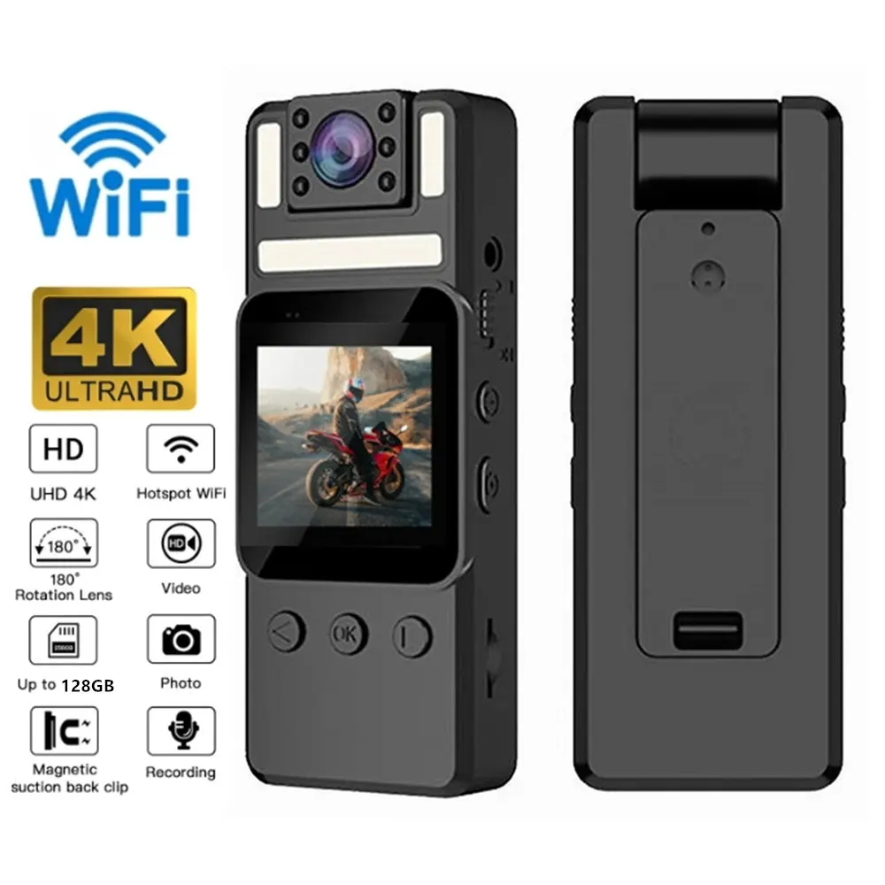 4K High-Definition Mini Bodycam Sports DV Camera Outdoor Portable Camera Law Enforcement Recorder Wifi Hotspot Driving Recorder